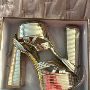 Gold Wedge Sandals Chunky Platform Perfect for Wedding